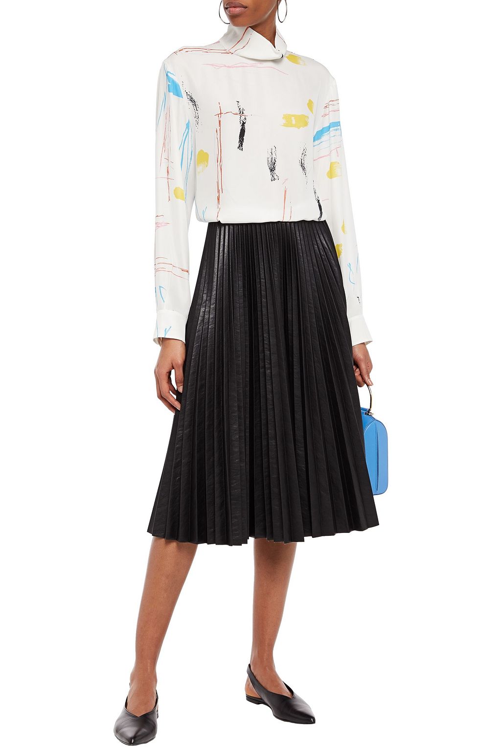 CEDRIC CHARLIER Asymmetric pleated faux leather midi skirt