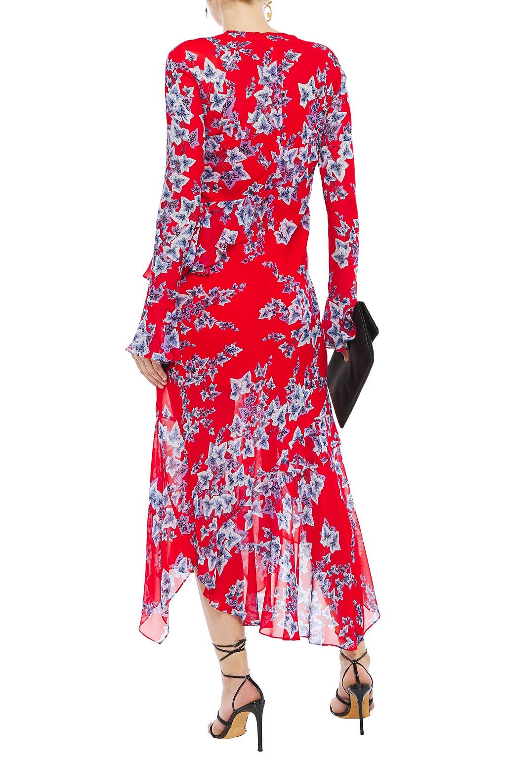 PHILOSOPHY DI LORENZO SERAFINI Asymmetric ruffled floral-print chiffon midi dress