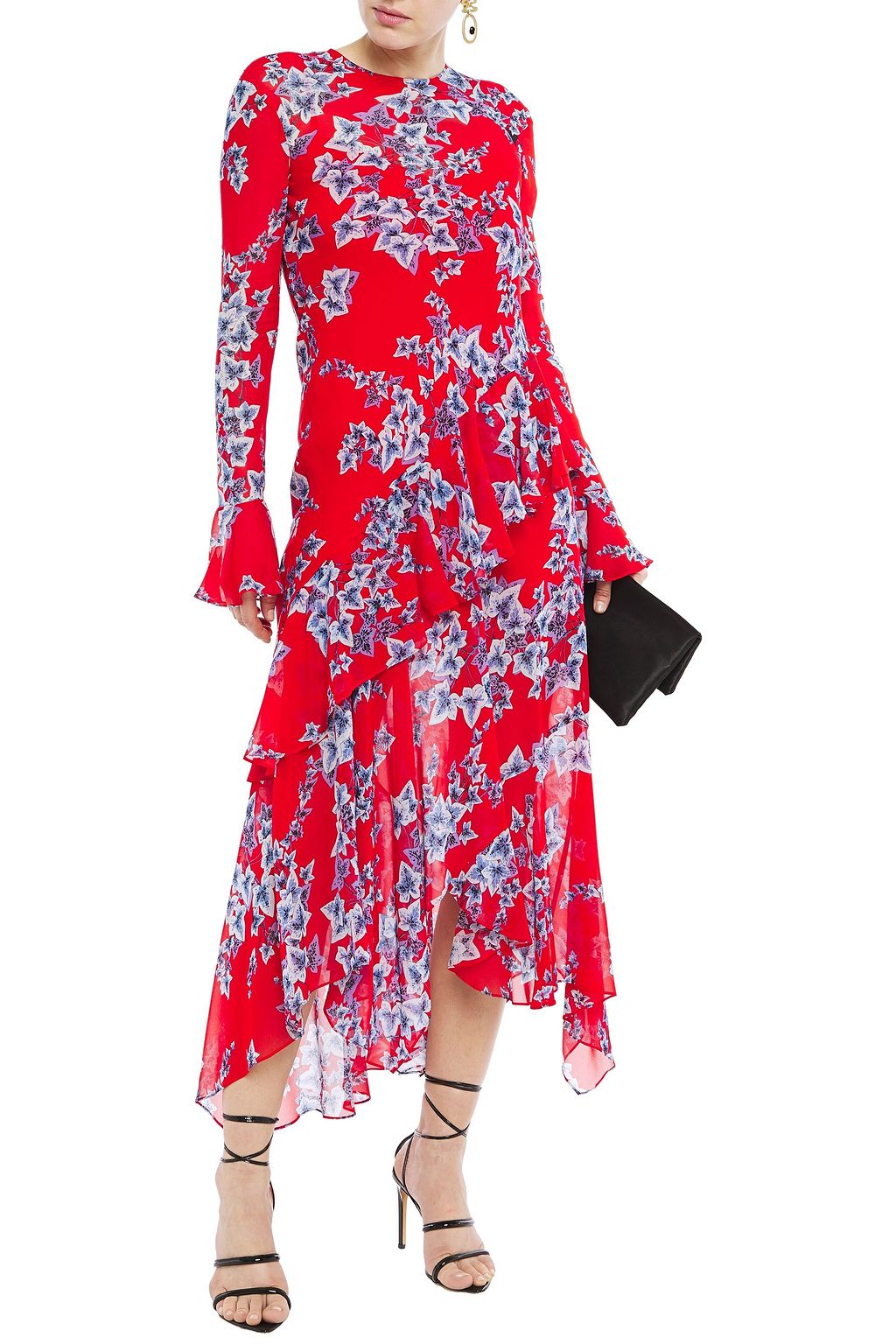 PHILOSOPHY DI LORENZO SERAFINI Asymmetric ruffled floral-print chiffon midi dress