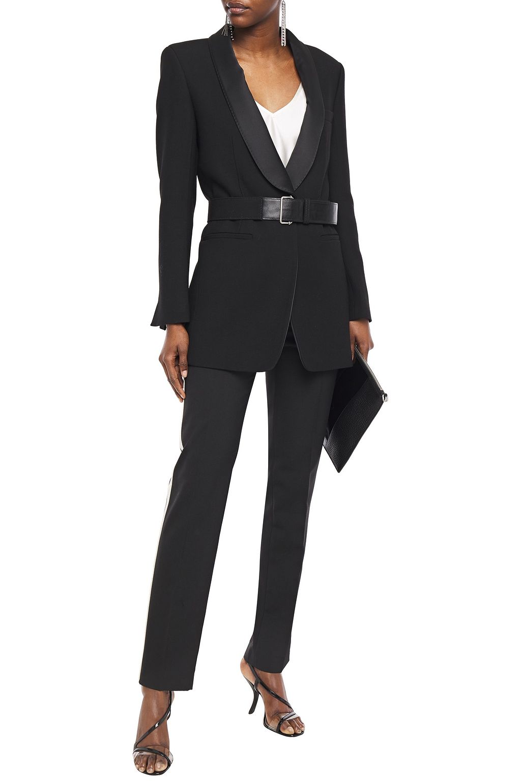 PHILOSOPHY DI LORENZO SERAFINI Belted satin-trimmed twill blazer