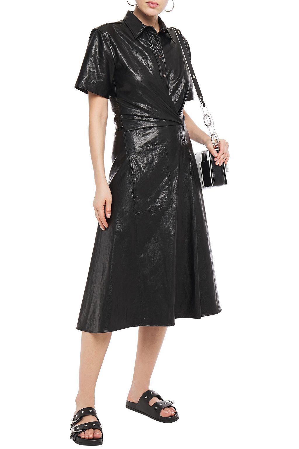 leather midi dress with sleeves