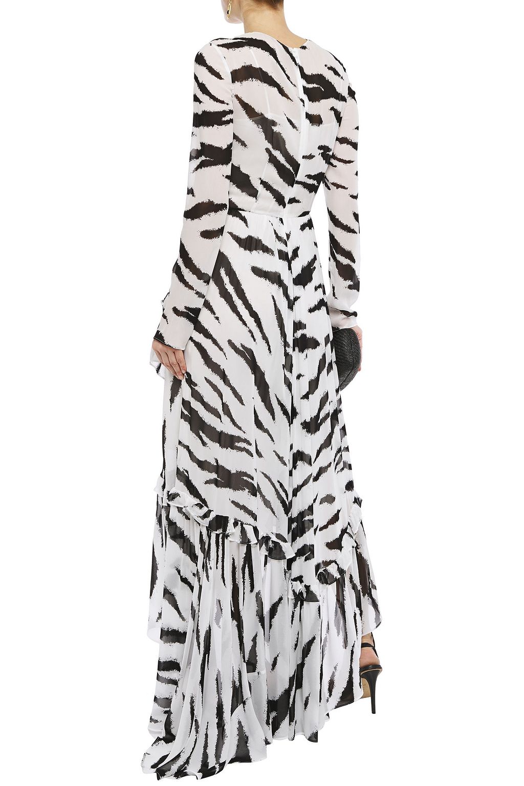 PHILOSOPHY DI LORENZO SERAFINI Asymmetric ruffled zebra-print chiffon dress