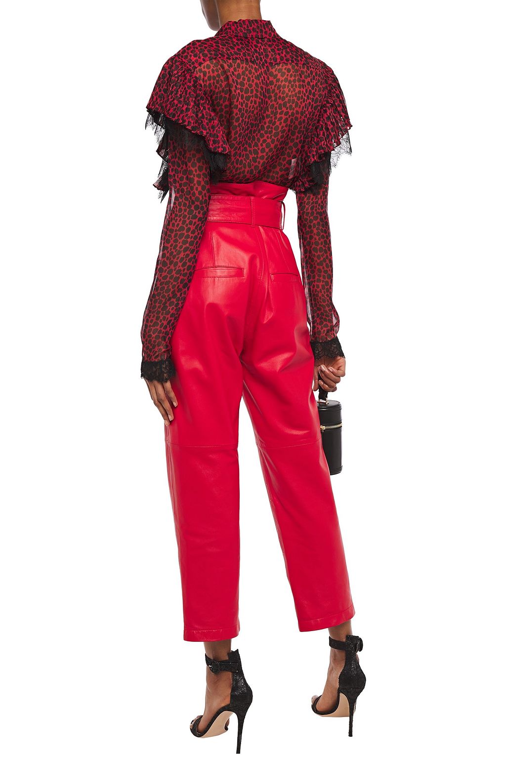 PHILOSOPHY DI LORENZO SERAFINI Lace-trimmed ruffled leopard-print voile shirt
