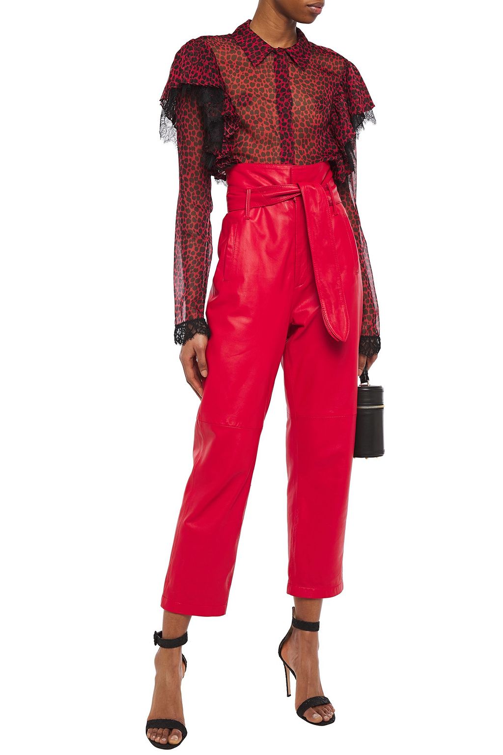PHILOSOPHY DI LORENZO SERAFINI Lace-trimmed ruffled leopard-print voile shirt