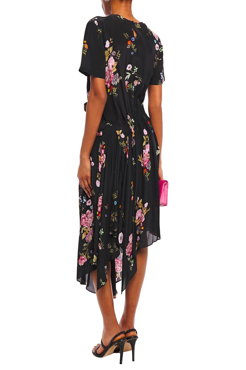 PREEN LINE Shae asymmetric ruched floral-print crepe de chine midi dress