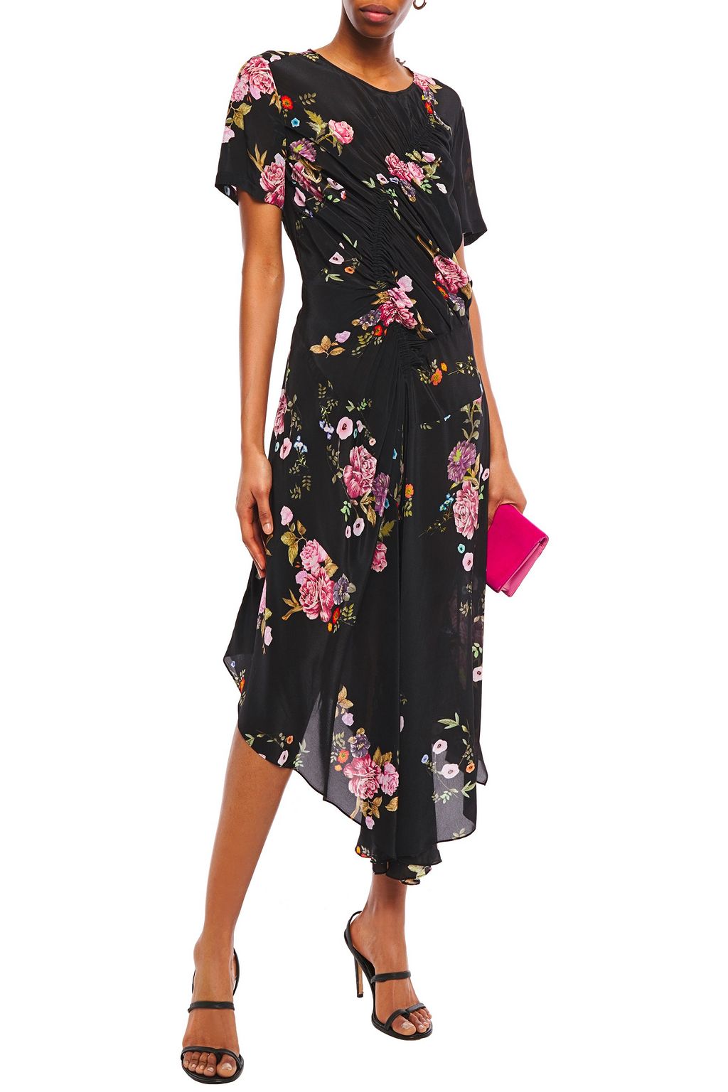 PREEN LINE Shae asymmetric ruched floral-print crepe de chine midi dress