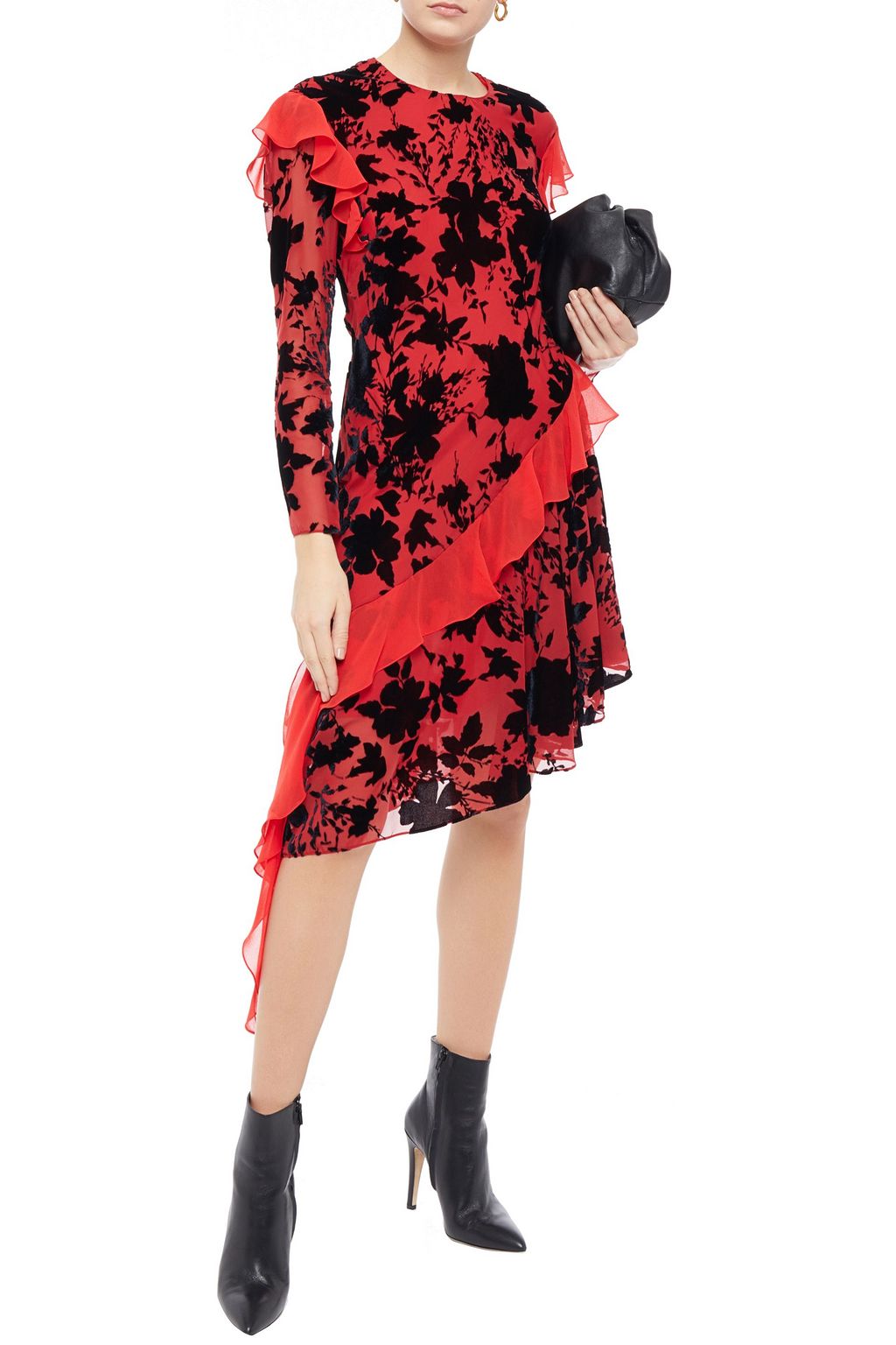 PHILOSOPHY DI LORENZO SERAFINI Asymmetric ruffled devoré-chiffon mini dress