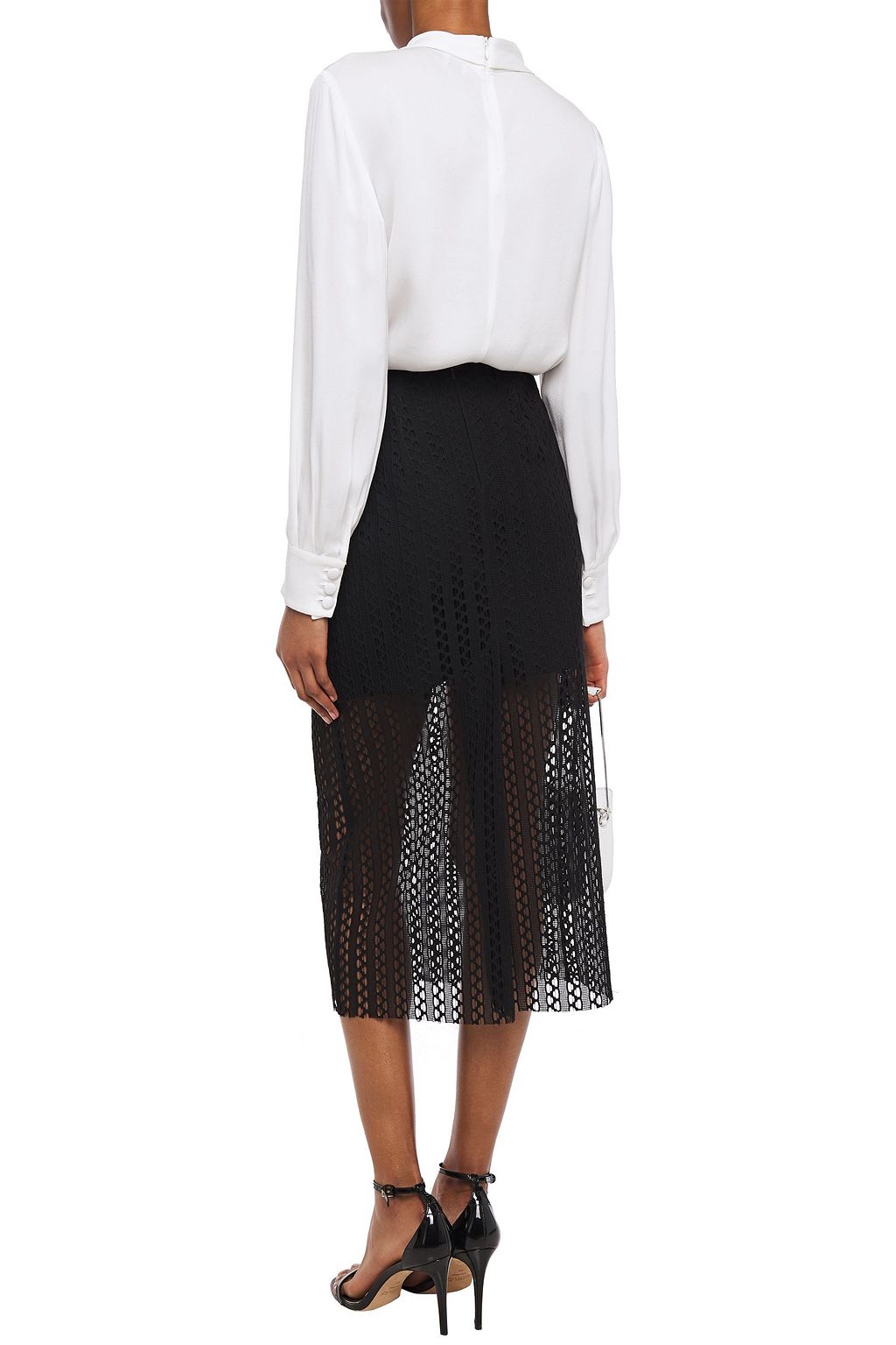 PHILOSOPHY DI LORENZO SERAFINI Velvet-trimmed guipure lace midi skirt