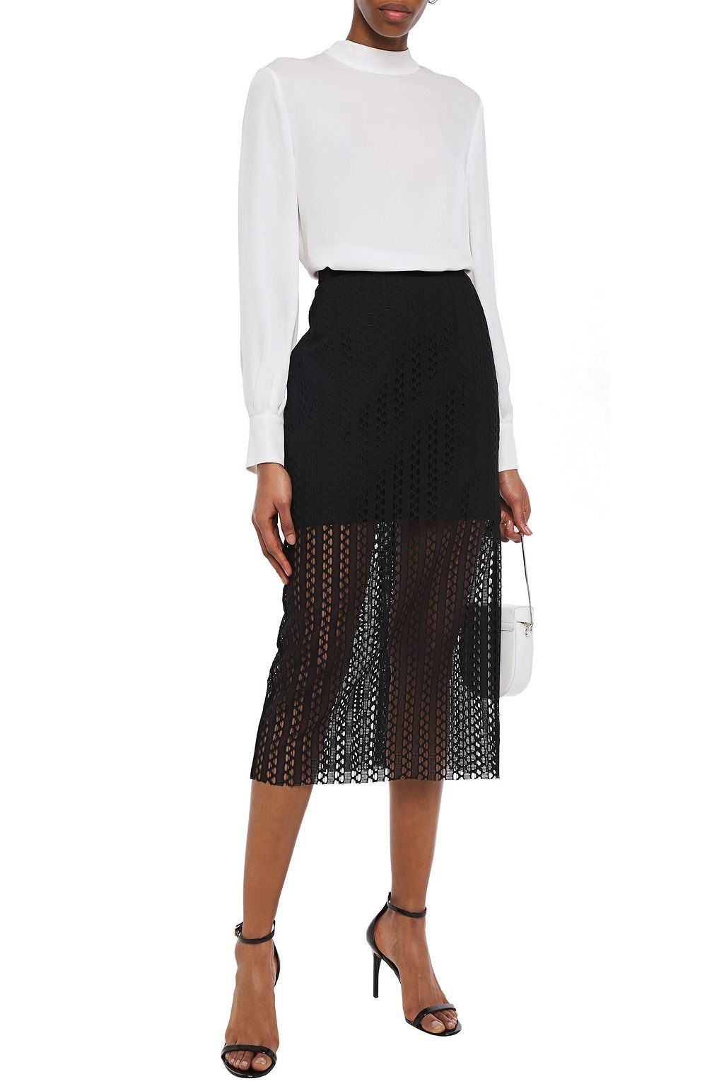 PHILOSOPHY DI LORENZO SERAFINI Velvet-trimmed guipure lace midi skirt