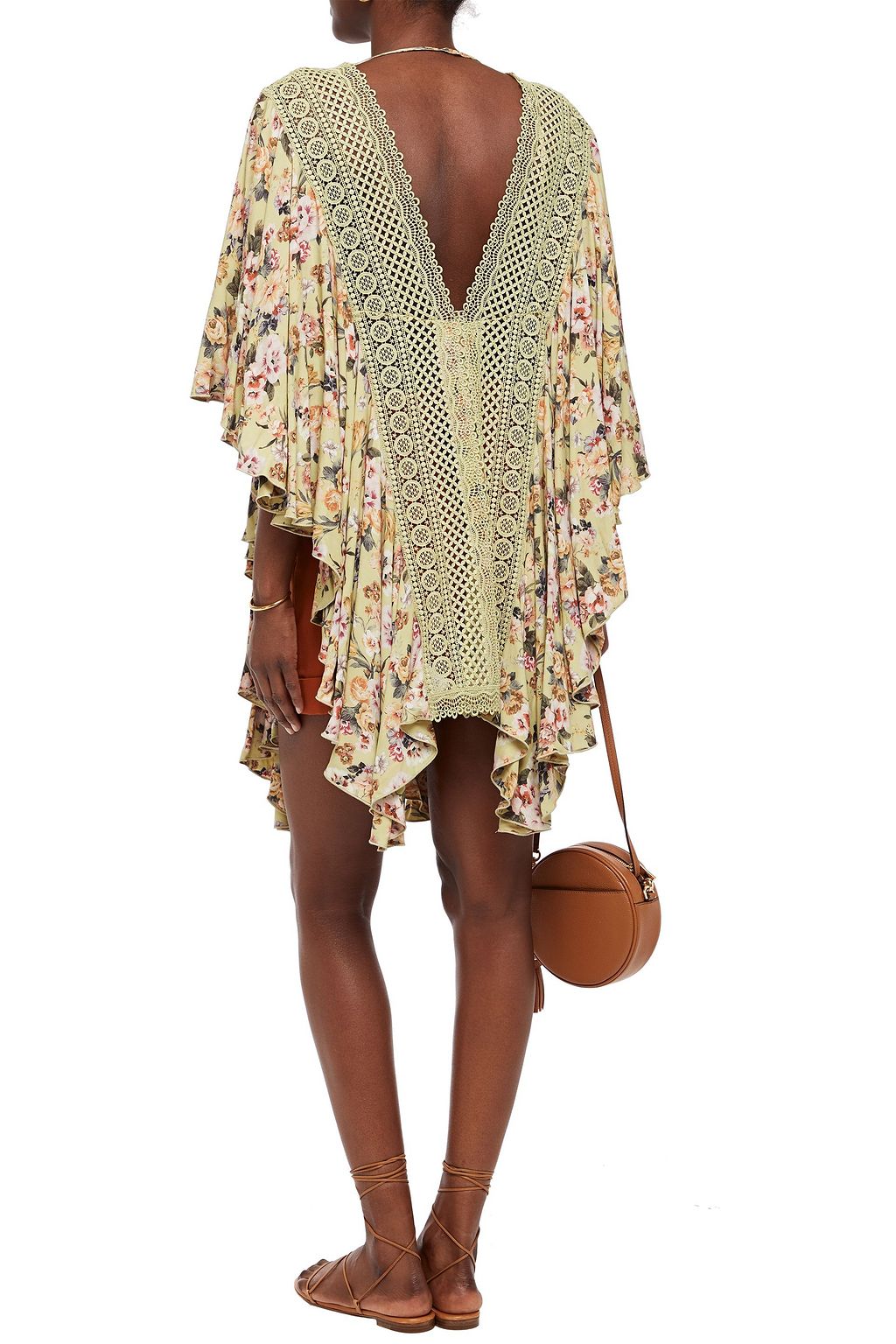 CHARO RUIZ IBIZA Dalia crocheted lace-paneled floral-print voile kaftan