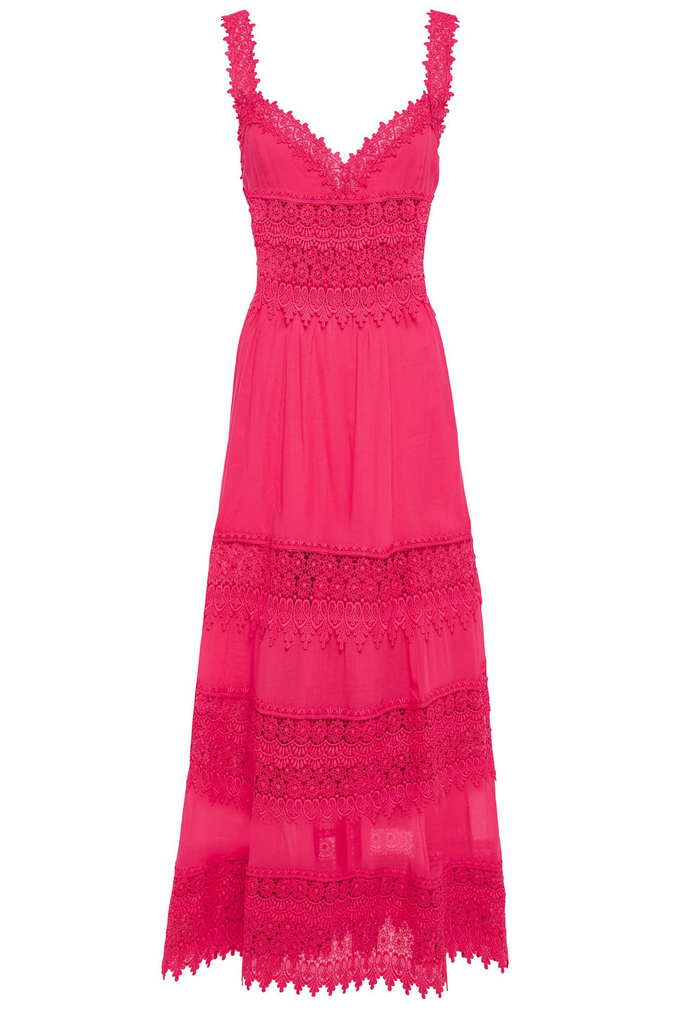 Charo Ruiz Ibiza Woman Lace-paneled Cotton-blend Mousseline Maxi Dress Fuchsia Size XL