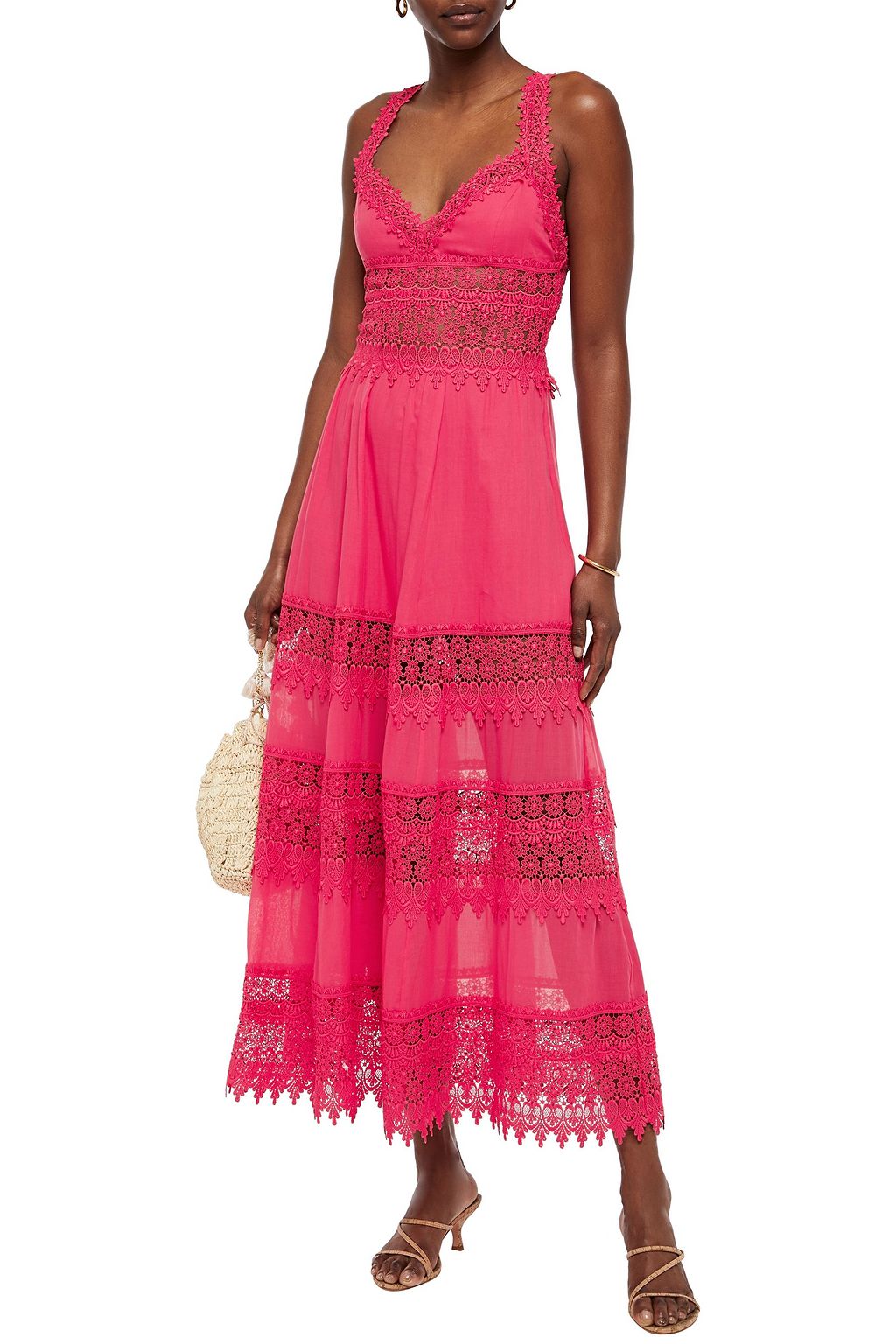 CHARO RUIZ IBIZA Lace-paneled cotton-blend mousseline maxi dress