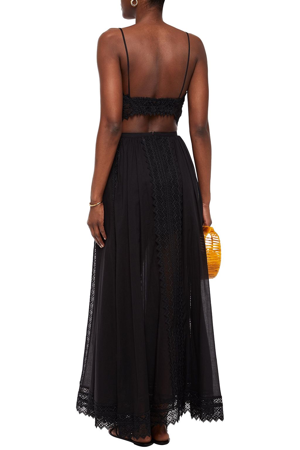 CHARO RUIZ IBIZA Vega crocheted lace-paneled cotton-blend voile maxi skirt