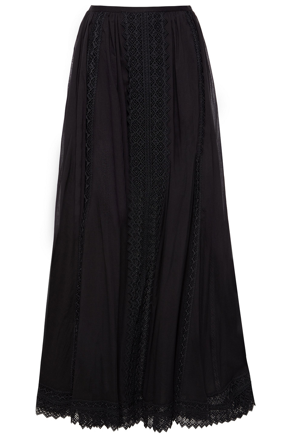 Charo Ruiz Ibiza Woman Vega Crocheted Lace-paneled Cotton-blend Voile Maxi Skirt Black Size M