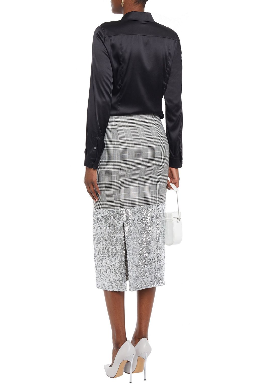 ROLAND MOURET Abrams sequin-embellished Prince of Wales checked wool-blend midi skirt