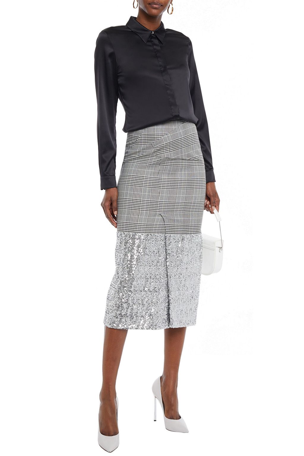 ROLAND MOURET Abrams sequin-embellished Prince of Wales checked wool-blend midi skirt