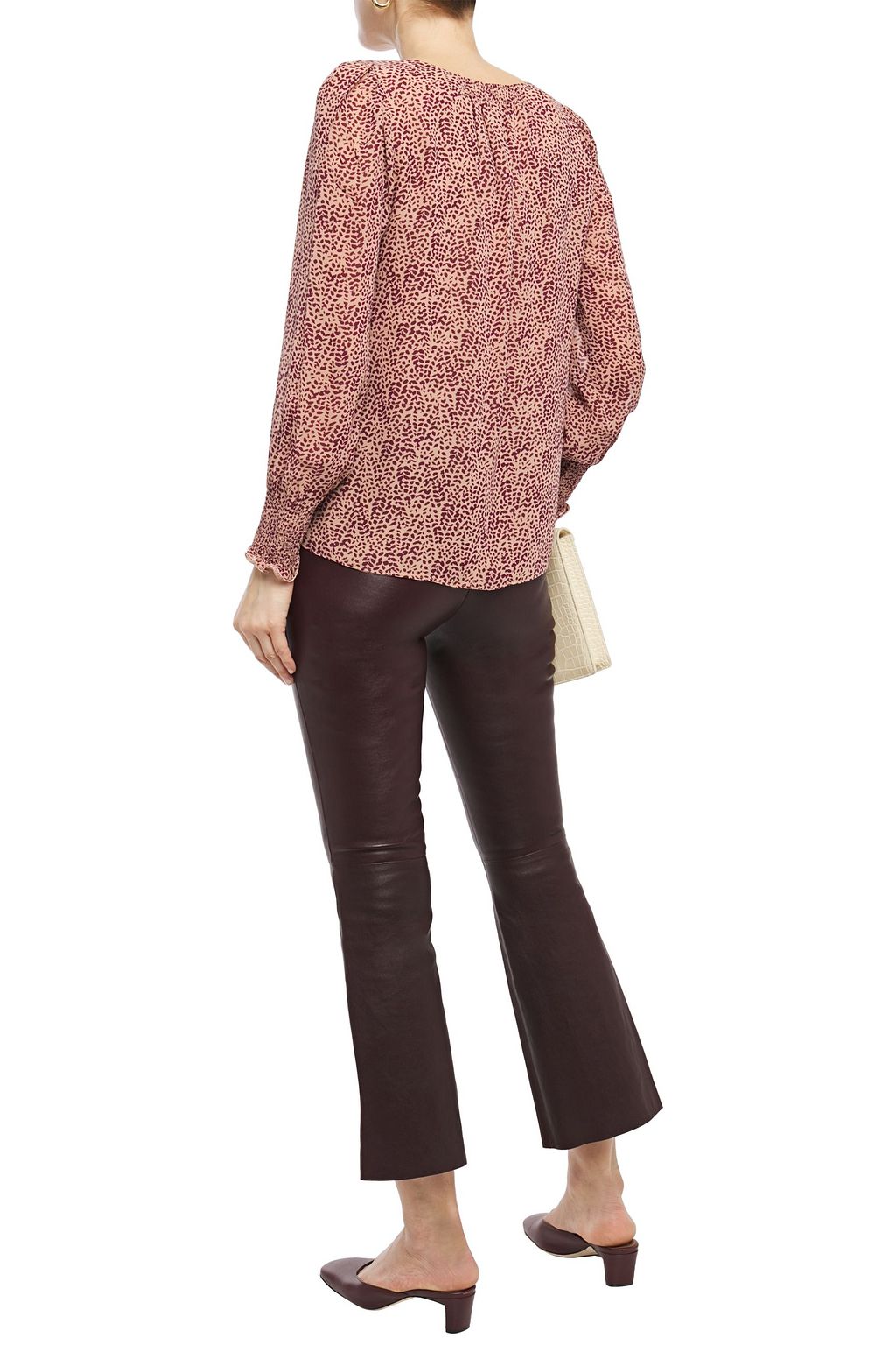 JOIE Bolona shirred printed silk-chiffon blouse