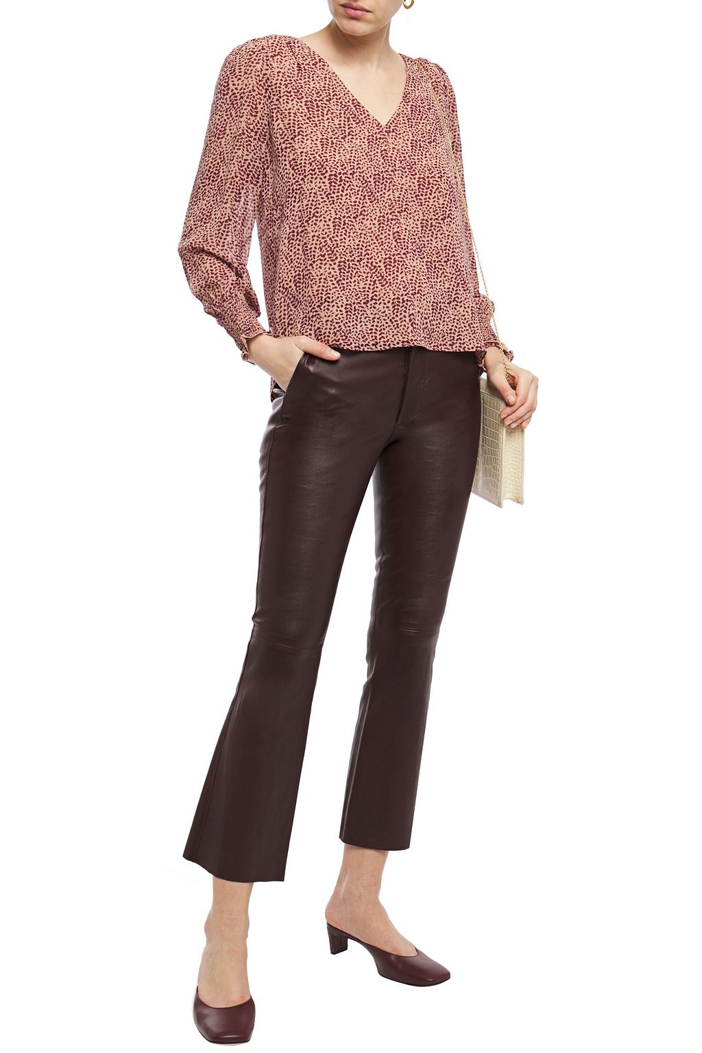 JOIE Bolona shirred printed silk-chiffon blouse