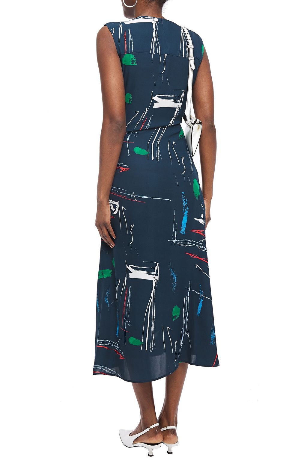 CEDRIC CHARLIER Knotted zip-detailed printed crepe midi dress