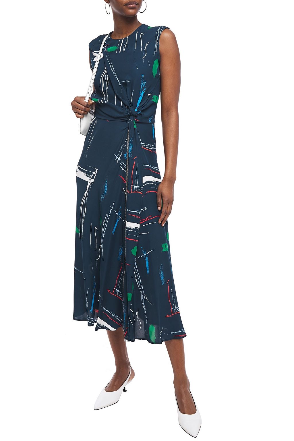 CEDRIC CHARLIER Knotted zip-detailed printed crepe midi dress