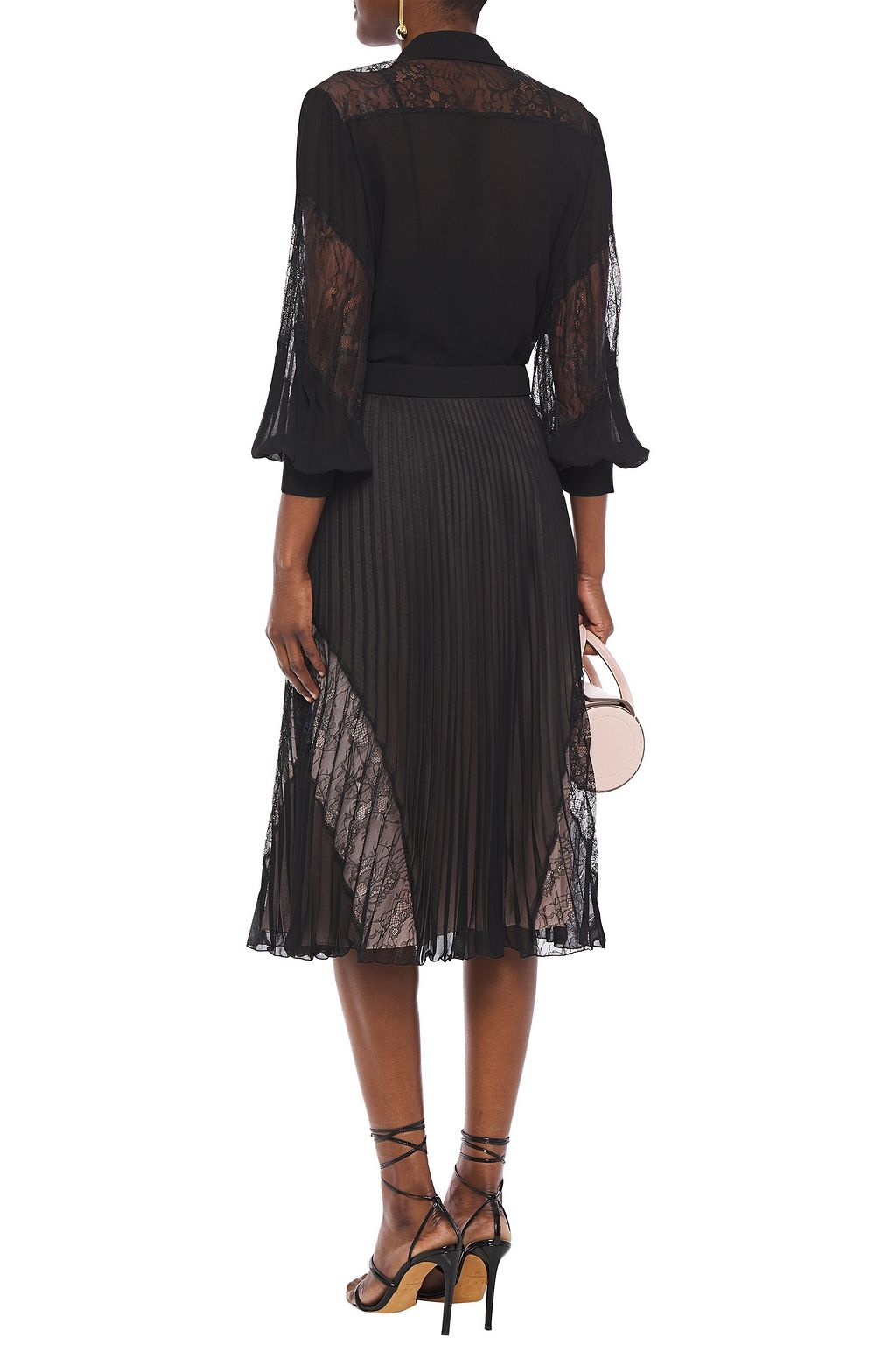 BOUTIQUE MOSCHINO Pleated lace-paneled georgette shirt