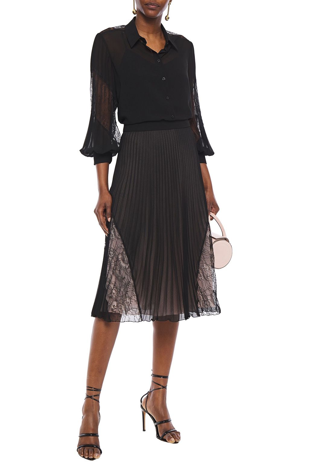 BOUTIQUE MOSCHINO Pleated lace-paneled georgette shirt