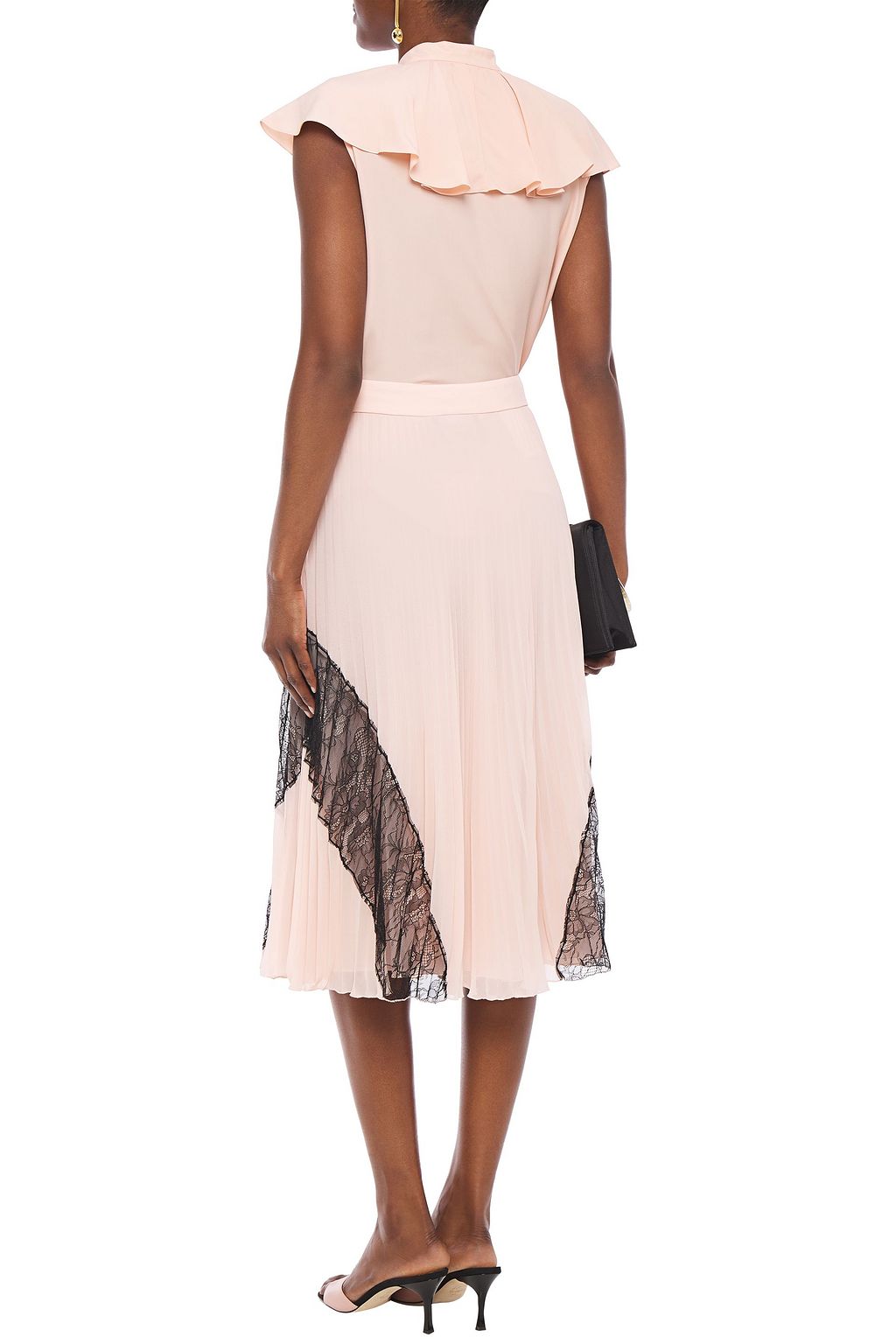 BOUTIQUE MOSCHINO Lace-paneled pleated georgette midi skirt