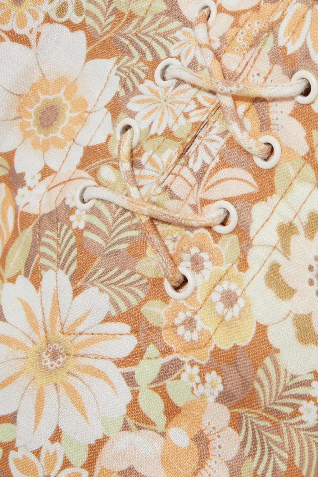 ZIMMERMANN Zippy lace-up floral-print linen mini dress