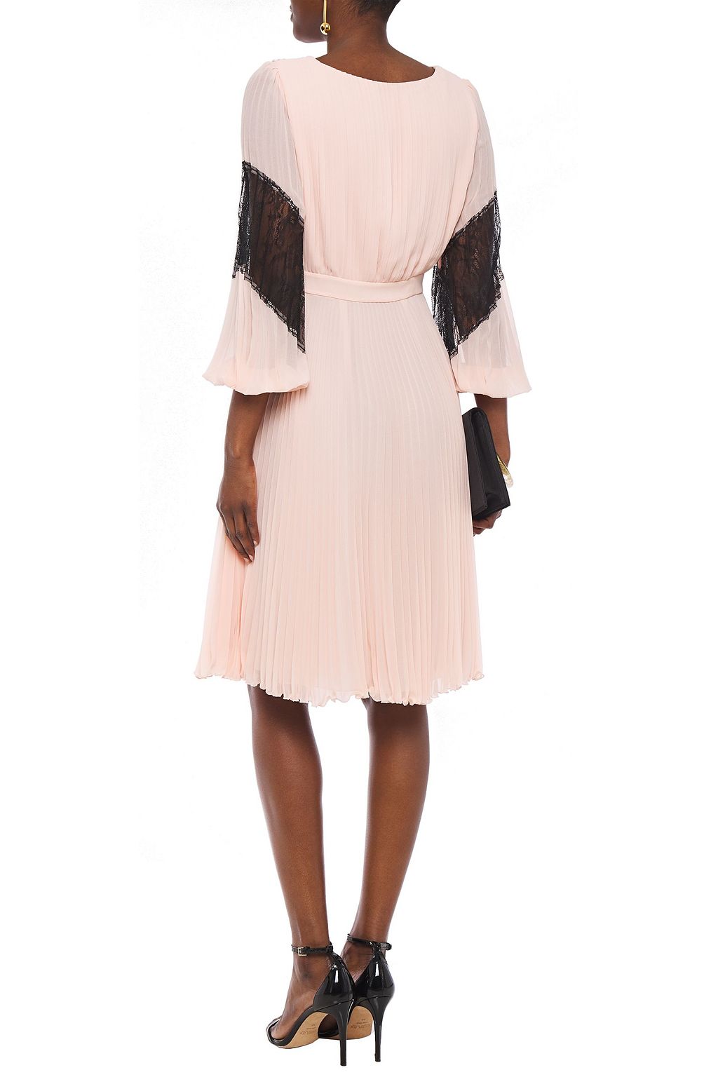 BOUTIQUE MOSCHINO Lace-paneled pleated georgette dress