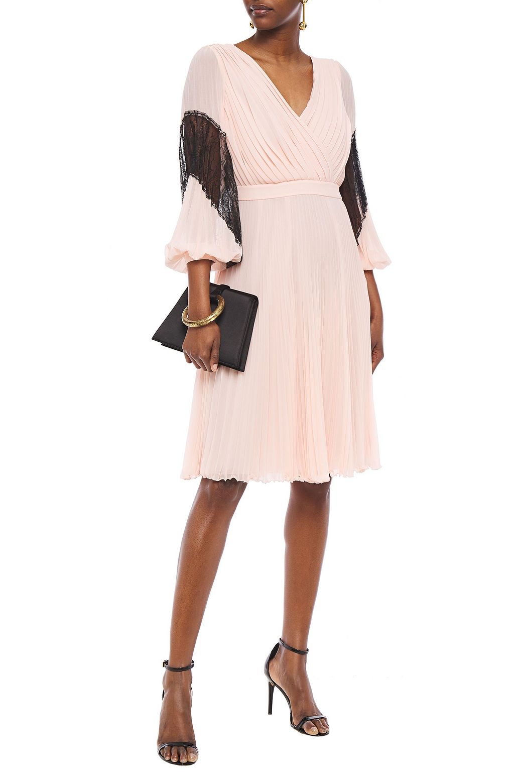 BOUTIQUE MOSCHINO Lace-paneled pleated georgette dress