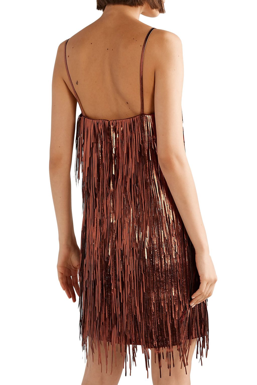 MICHAEL KORS COLLECTION Fringed metallic leather mini slip dress
