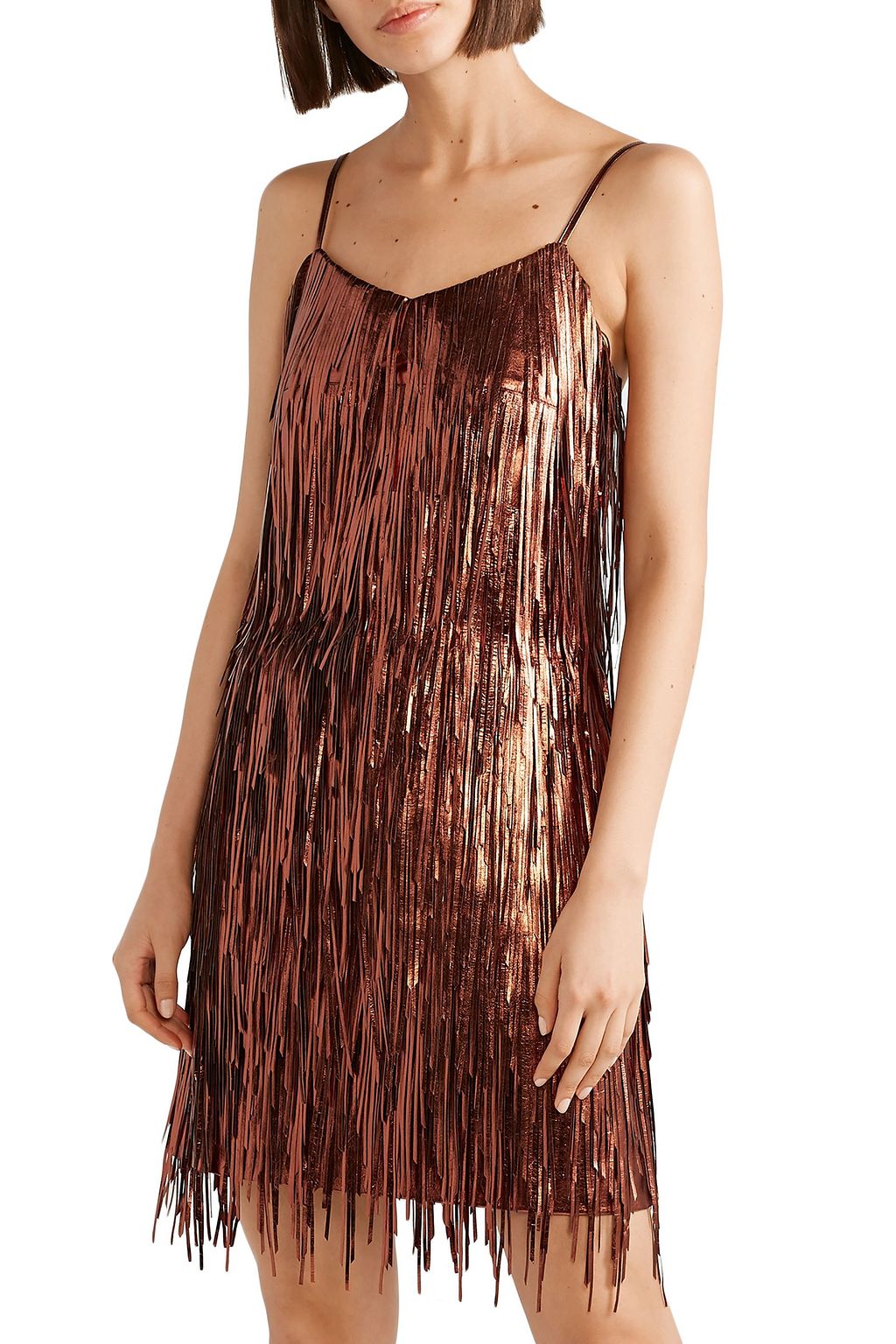 MICHAEL KORS COLLECTION Fringed metallic leather mini slip dress