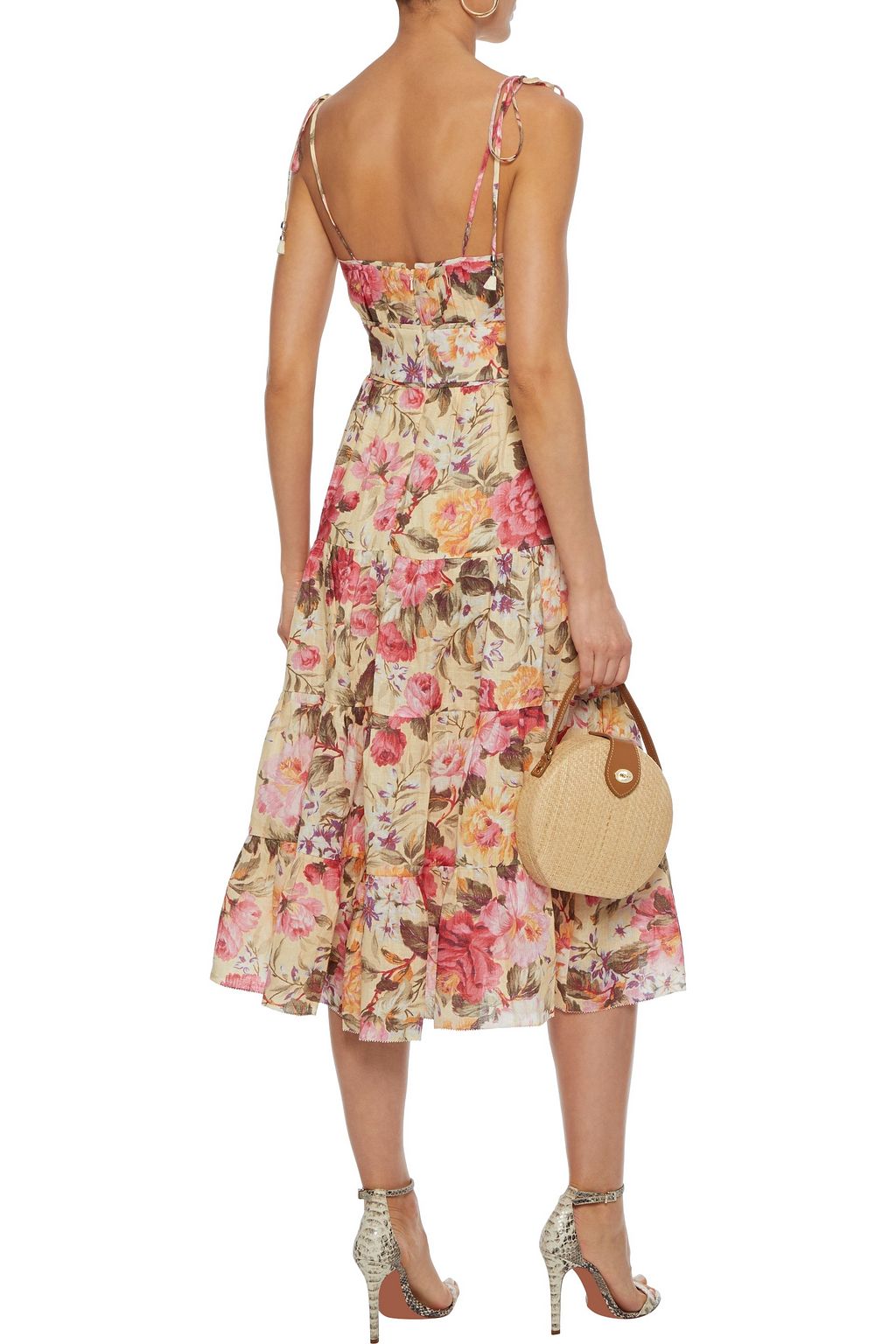 ZIMMERMANN Honour gathered floral-print linen midi dress