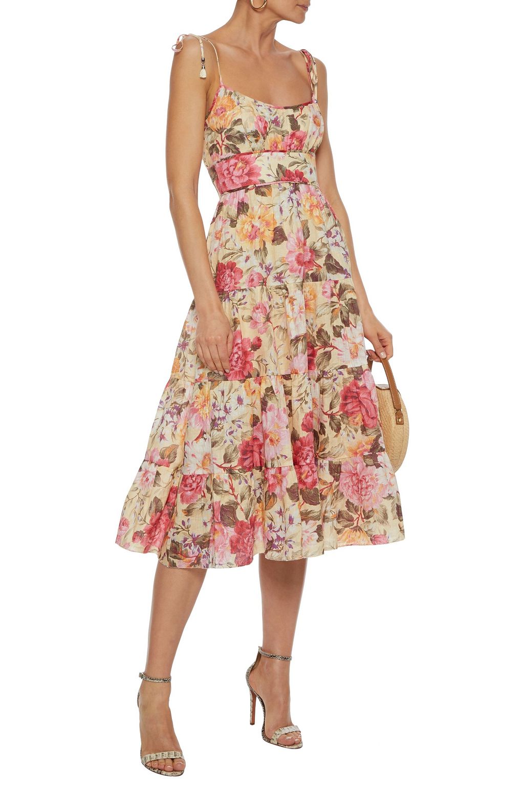 ZIMMERMANN Honour gathered floral-print linen midi dress
