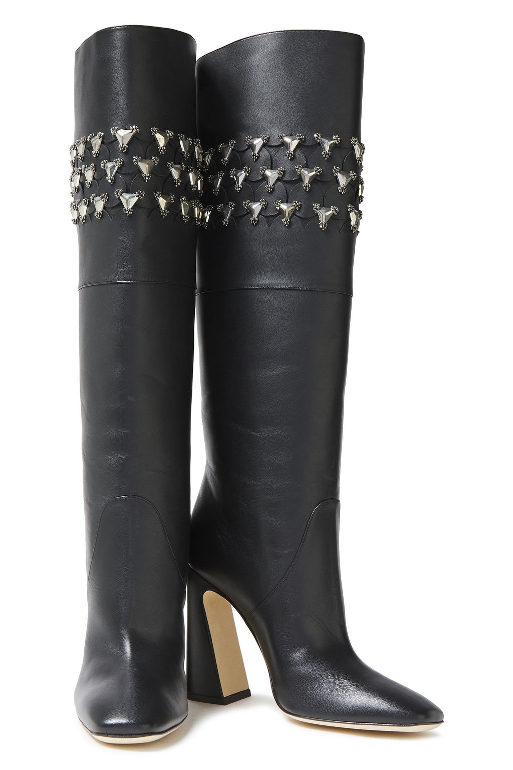 ALBERTA FERRETTI Laser-cut embellished leather knee boots