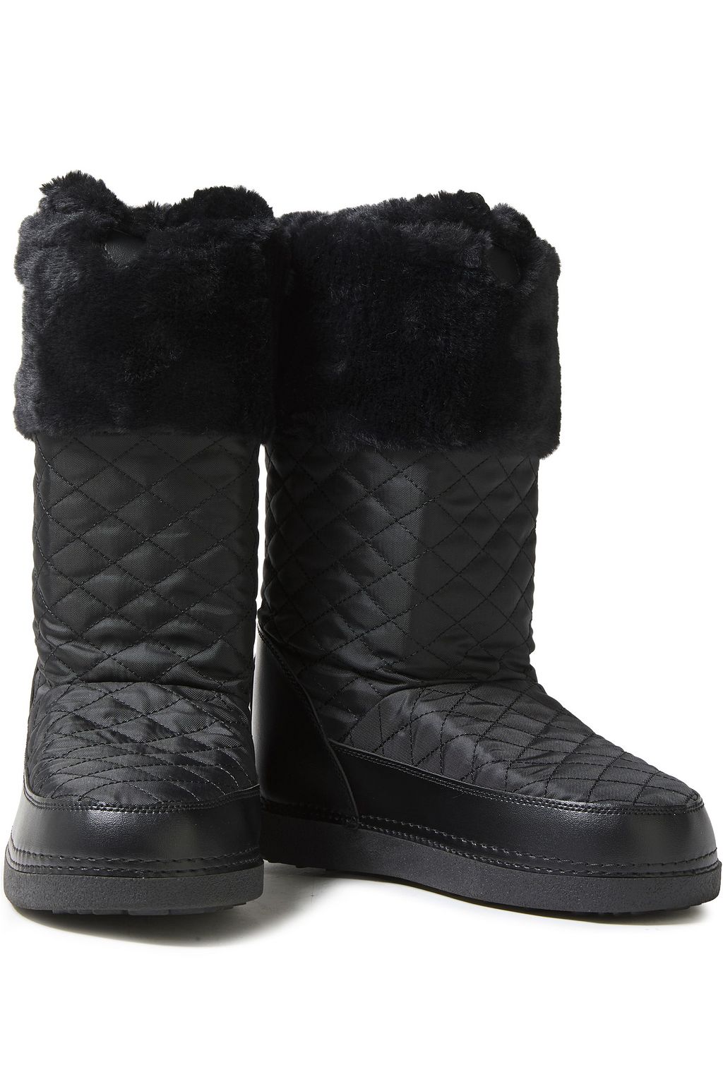 LOVE MOSCHINO Faux fur-paneled logo-embellished quilted shell snow boots
