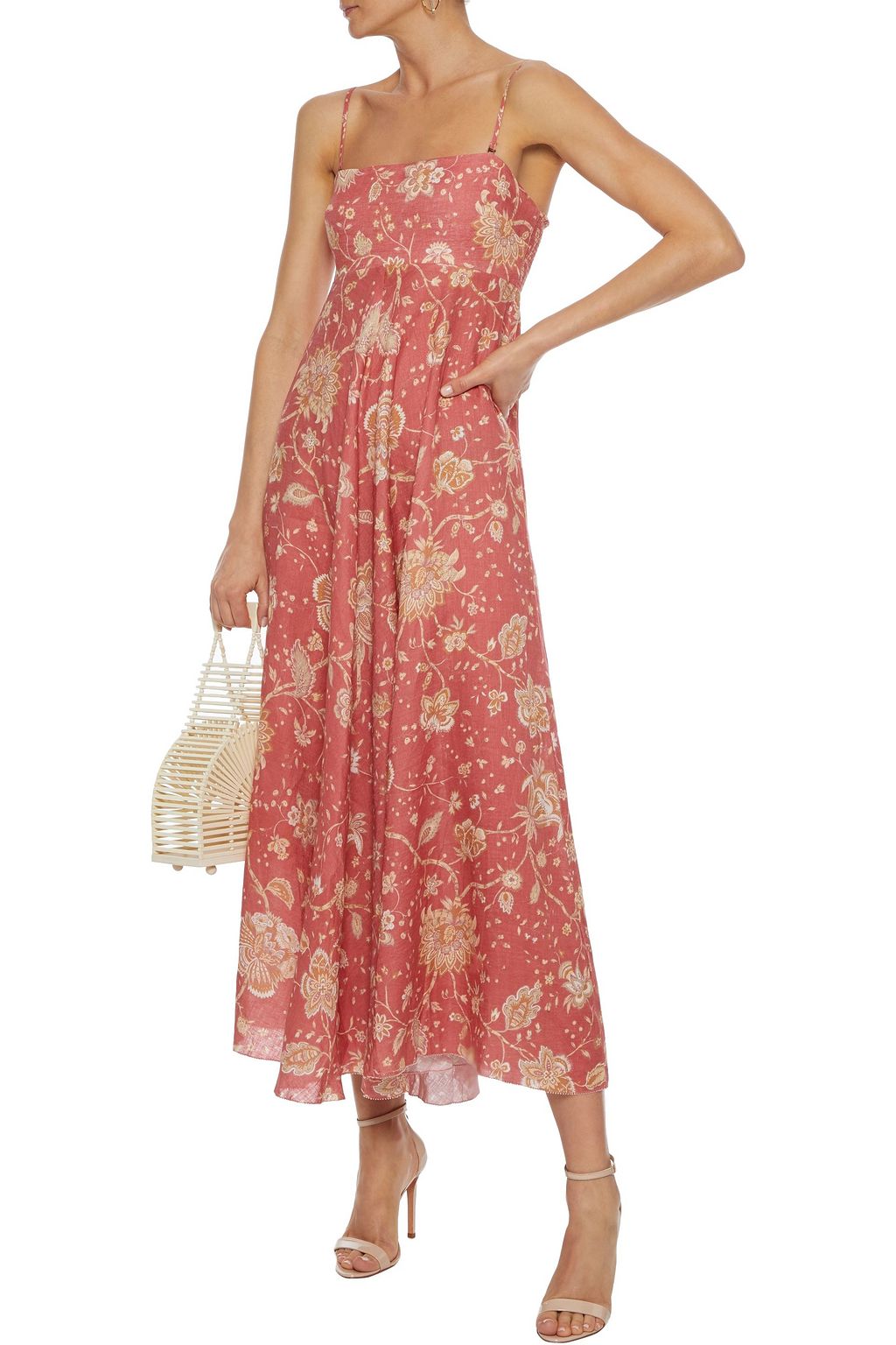 ZIMMERMANN Veneto strapless shirred floral-print linen midi dress