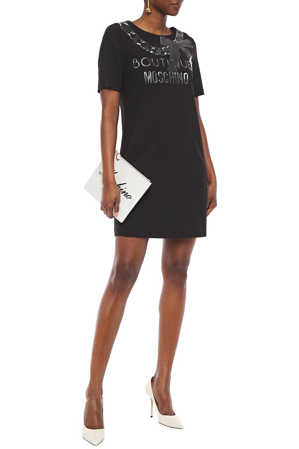 BOUTIQUE MOSCHINO Metallic logo-print stretch-crepe mini dress