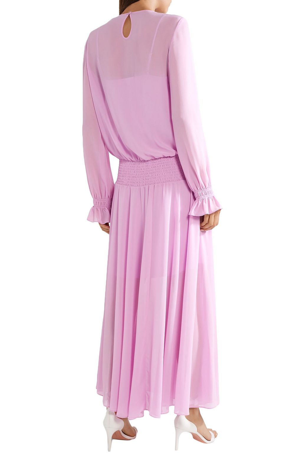 PREEN LINE Ruffled shirred crepe de chine maxi dress