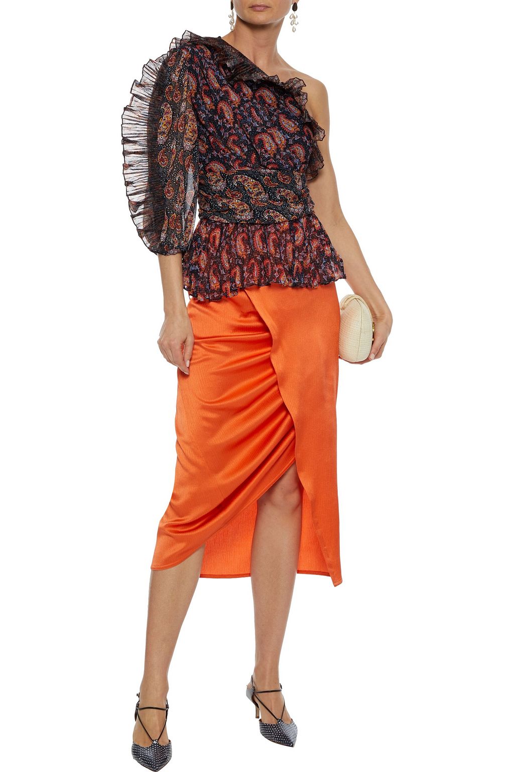 ALTUZARRA Aditi one-shoulder pleated silk-organza and chiffon top