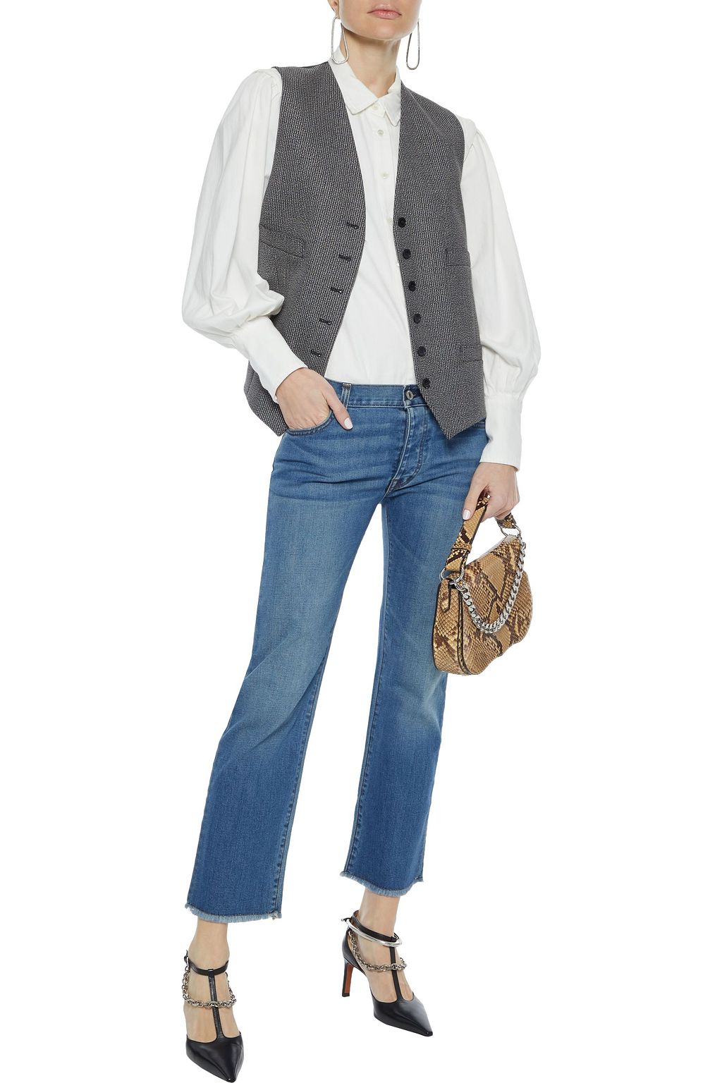 NILI LOTAN Cropped frayed boyfriend jeans