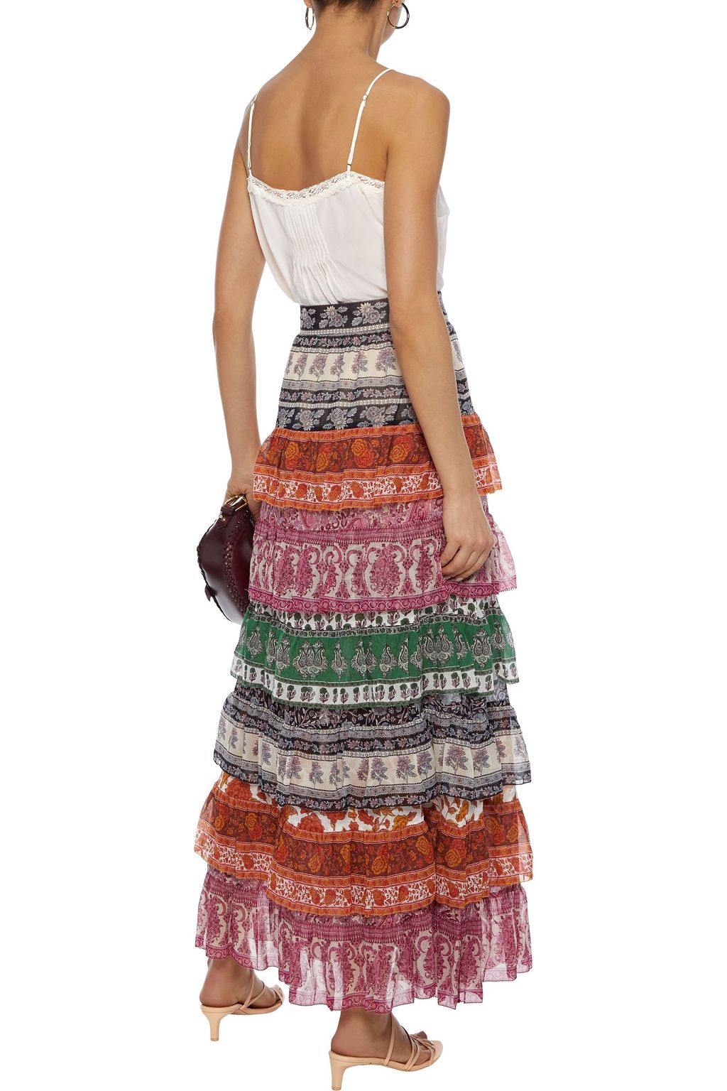 ZIMMERMANN Amari tiered printed cotton and silk-blend maxi skirt
