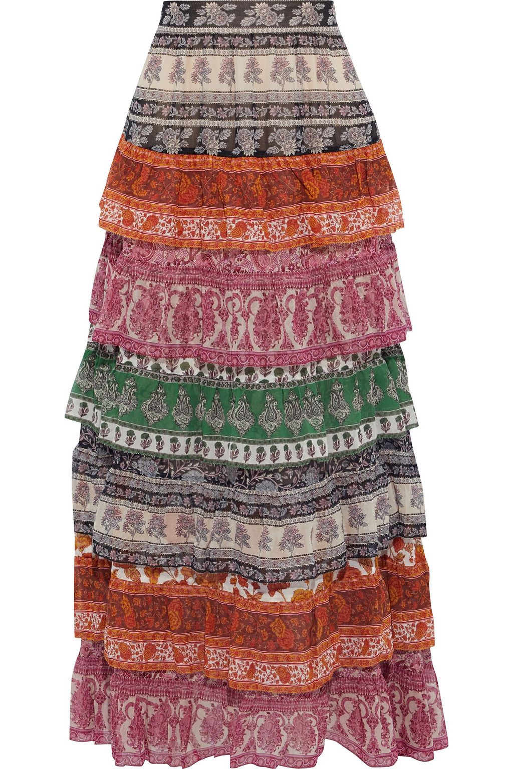 ZIMMERMANN Amari tiered printed cotton and silk-blend maxi skirt | Sale ...