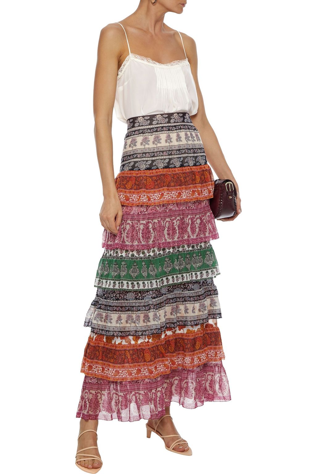 ZIMMERMANN Amari tiered printed cotton and silk-blend maxi skirt