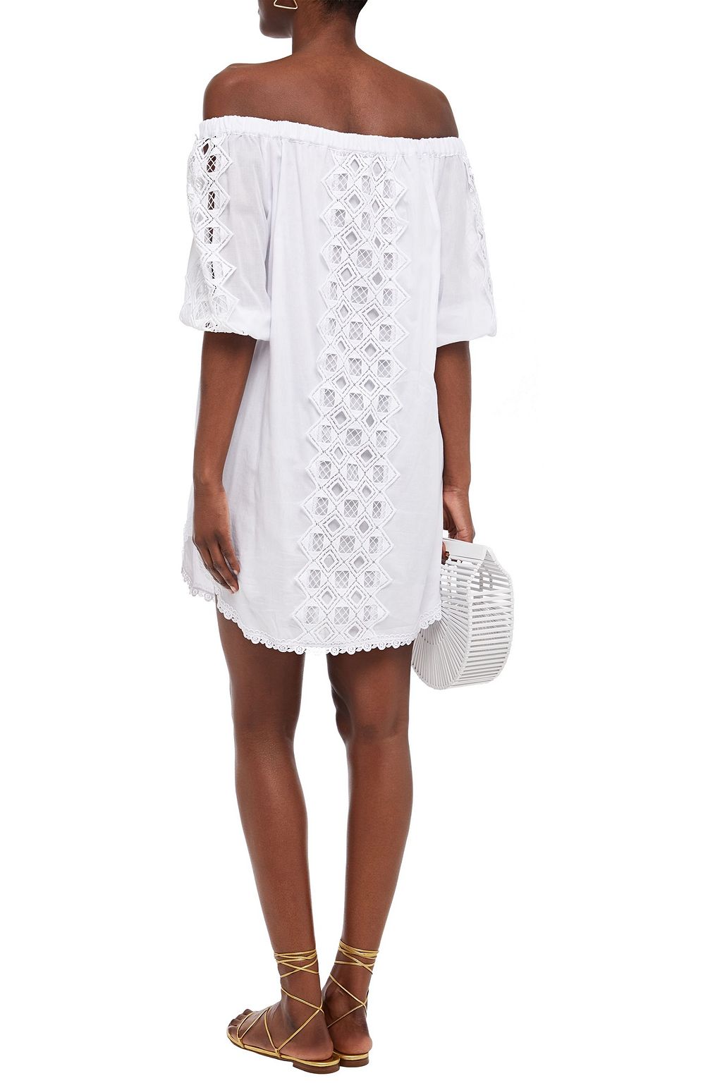 CHARO RUIZ IBIZA Off-the-shoulder crocheted lace-paneled cotton-blend voile mini dress