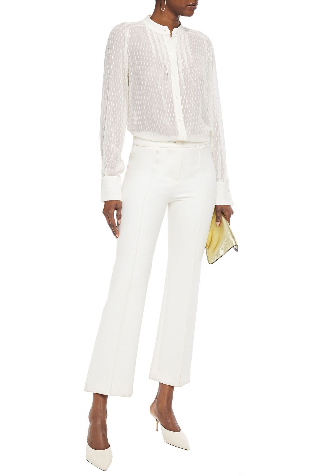 EQUIPMENT Perce pleated metallic silk-blend fil coupé shirt
