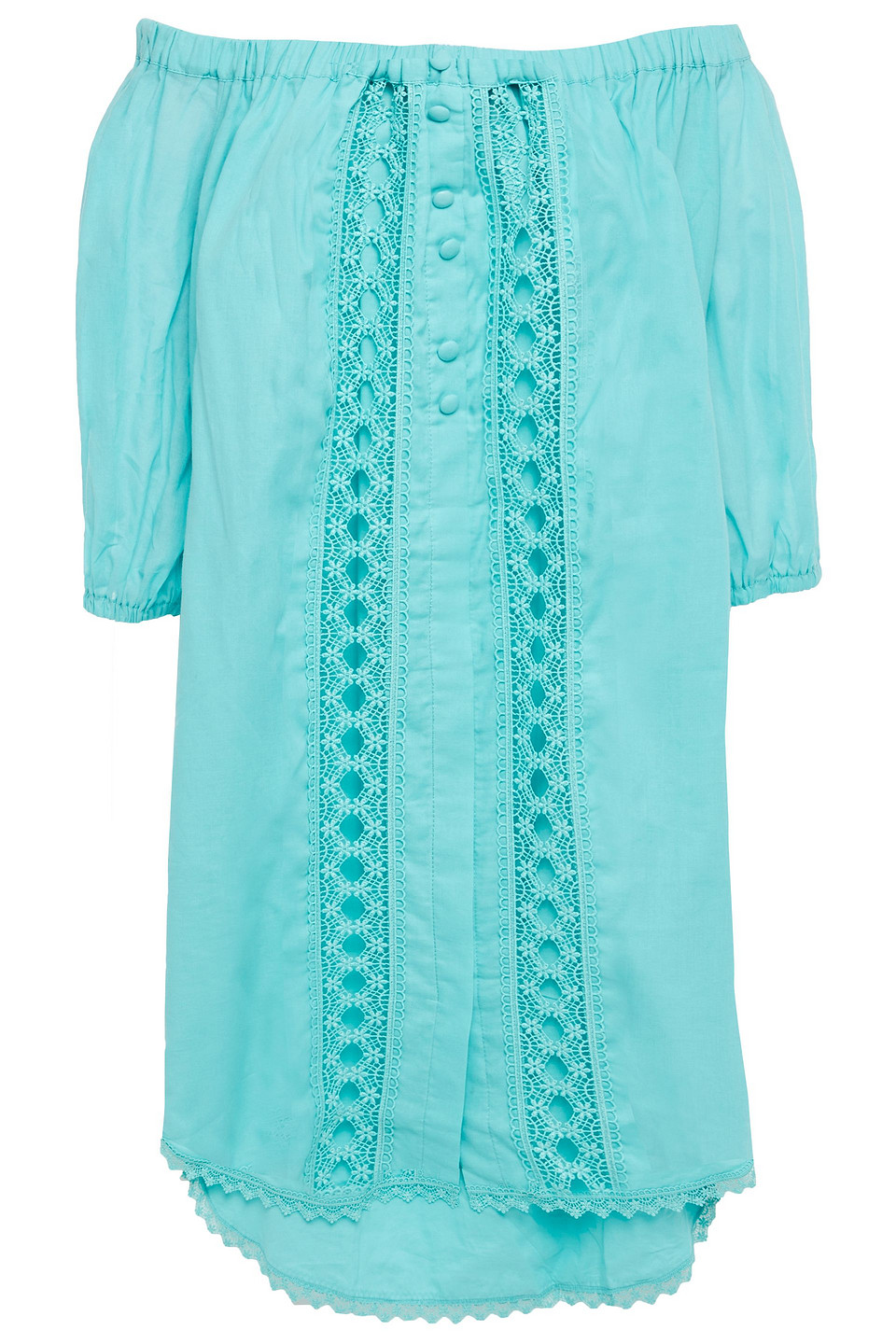 Charo Ruiz Ibiza Woman Crocheted Lace-trimmed Cotton-blend Voile Mini Dress Turquoise Size S