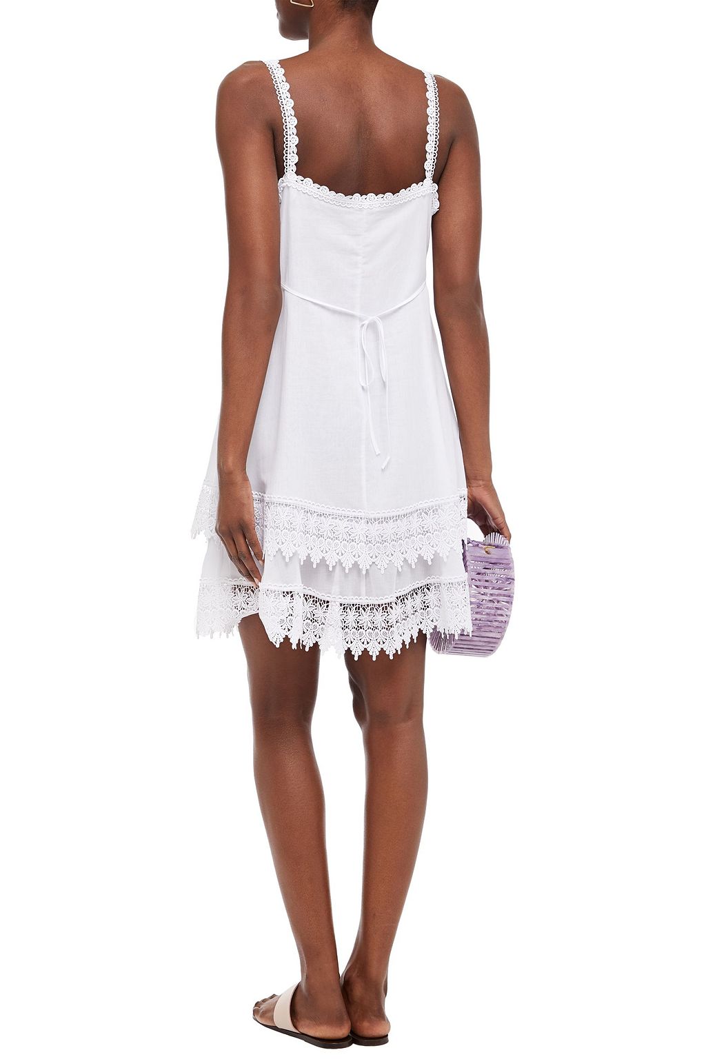 CHARO RUIZ IBIZA Volantes crocheted lace-trimmed cotton-blend voile mini dress