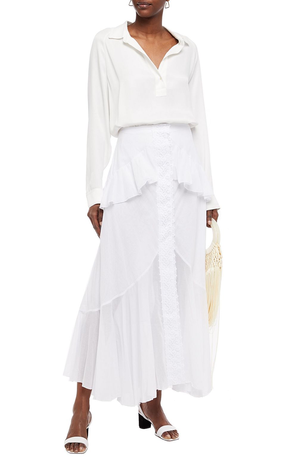 CHARO RUIZ IBIZA Niurka crocheted lace-trimmed layered cotton-blend voile maxi skirt