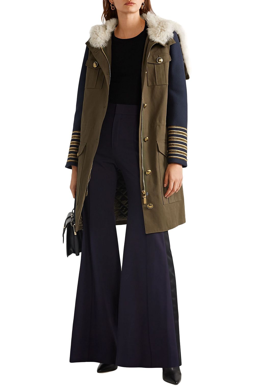 MICHAEL KORS COLLECTION Shearling-trimmed felt-paneled cotton-gabardine hooded coat